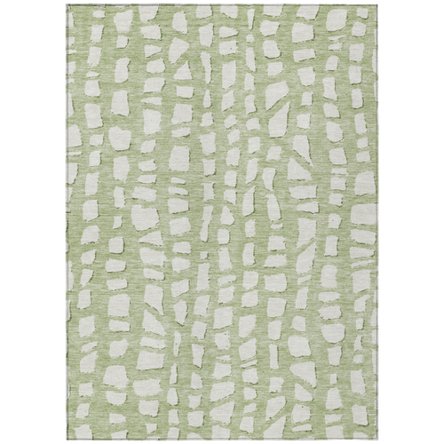 10' X 14' Artichoke Green And Ivory Abstract Washable Indoor Outdoor Area Rug