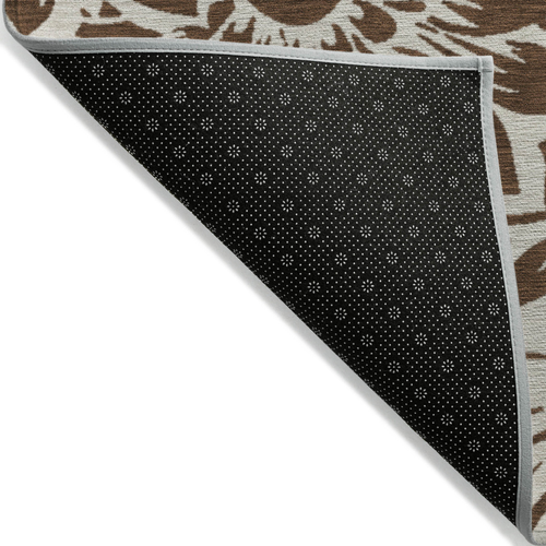 10' X 14' Brown and Ivory Floral Washable Non Skid Indoor Outdoor Area Rug