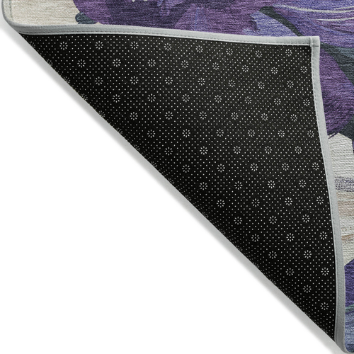 9' X 12' Purple And Lavender Floral Washable Indoor Outdoor Area Rug