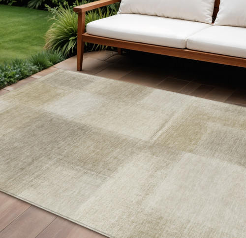 10' X 14' Taupe Geometric Washable Indoor Outdoor Area Rug