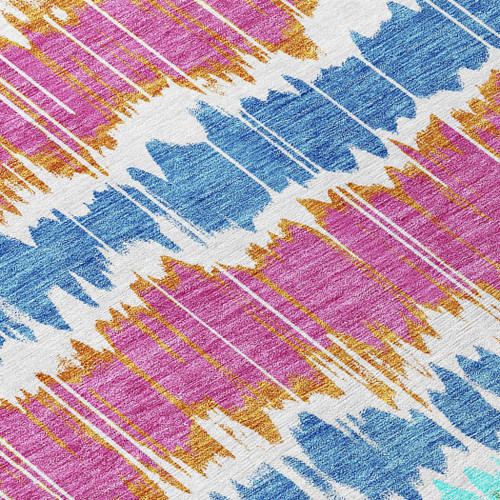 8' White Blue And Pink Round Striped Washable Indoor Outdoor Area Rug