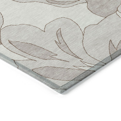9' X 12' Ivory Beige And Taupe Floral Washable Indoor Outdoor Area Rug