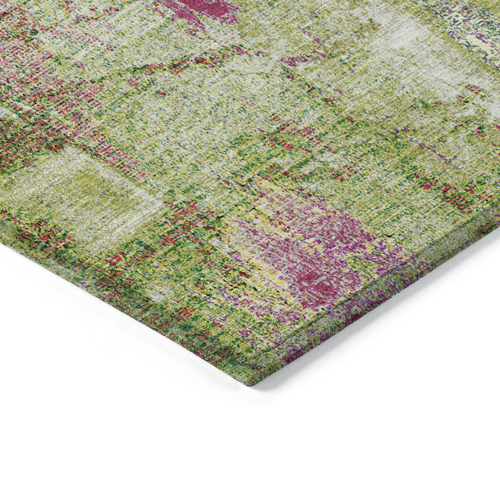 8' X 10' Lime Green Ivory And Pink Abstract Washable Indoor Outdoor Area Rug