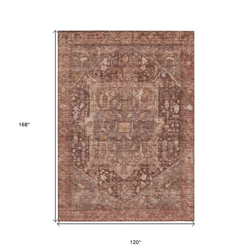 10' X 14' Burgundy Medallion Washable Indoor Outdoor Area Rug