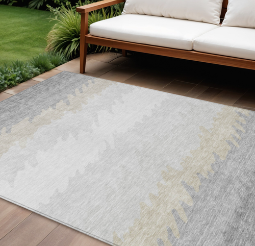 8' X 10' Silver Gray And Beige Striped Washable Indoor Outdoor Area Rug
