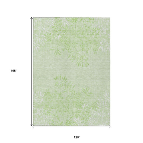 10' X 14' Mint Green Artichoke Green And Ivory Floral Washable Indoor Outdoor Area Rug