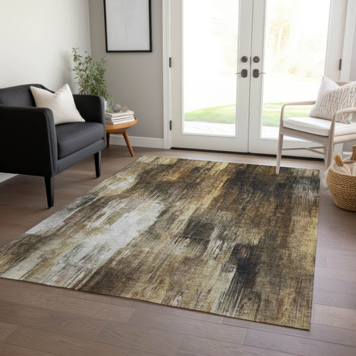 9' X 12' Chocolate Abstract Washable Non Skid Indoor Outdoor Area Rug