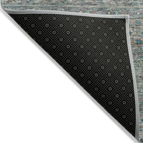 8' X 10' Teal Blue Salmon And Beige Medallion Washable Indoor Outdoor Area Rug