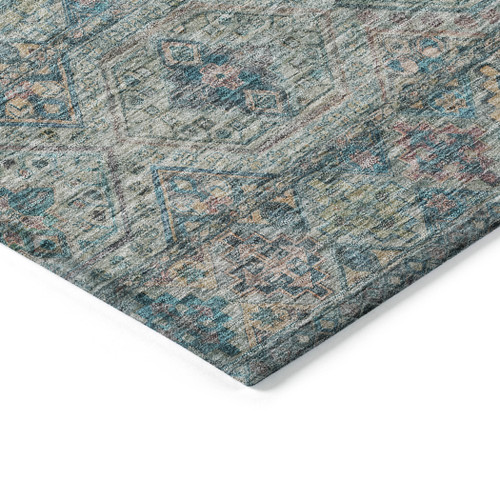 8' X 10' Teal Blue Salmon And Beige Medallion Washable Indoor Outdoor Area Rug