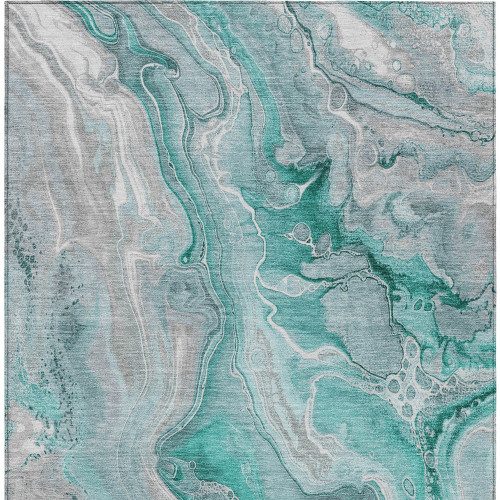 10' X 14' Teal Blue And Ivory Abstract Washable Indoor Outdoor Area Rug