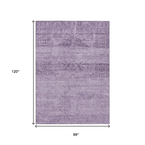 8' X 10' Plum And Purple Medallion Washable Indoor Outdoor Area Rug