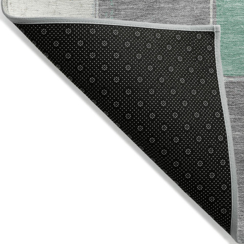 9' X 12' Mint Green And Gray Geometric Washable Indoor Outdoor Area Rug