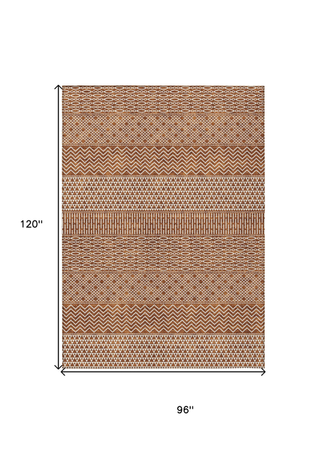8' X 10' Orange And Ivory Chevron Washable Indoor Outdoor Area Rug