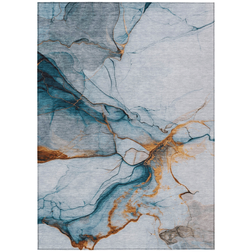 9' X 12' Sky Blue And Copper Abstract Washable Indoor Outdoor Area Rug