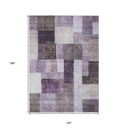 10' X 14' Eggplant Black And Lavender Geometric Washable Indoor Outdoor Area Rug