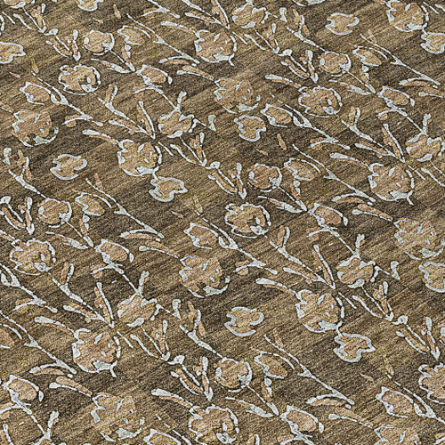 9' X 12' Brown And Ivory Floral Washable Indoor Outdoor Area Rug - Brown, Ivory