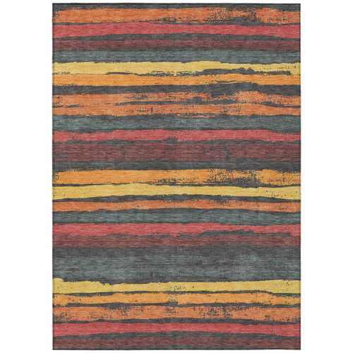 9' X 12' Granite Gray Copper And Yellow Striped Washable Indoor Outdoor Area Rug