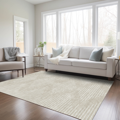 10' X 14' Beige And Ivory Geometric Washable Indoor Outdoor Area Rug