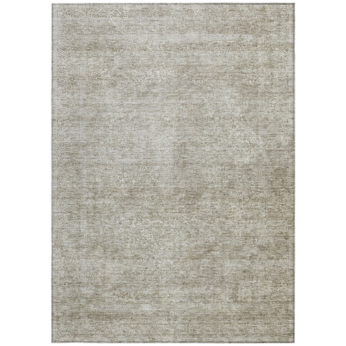 8' X 10' Linen And Gray Floral Washable Indoor Outdoor Area Rug