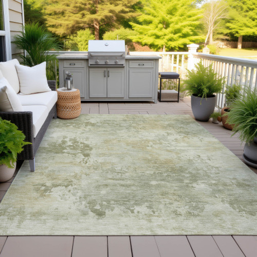 10' X 14' Sage And Beige Abstract Washable Indoor Outdoor Area Rug - Sage, Beige