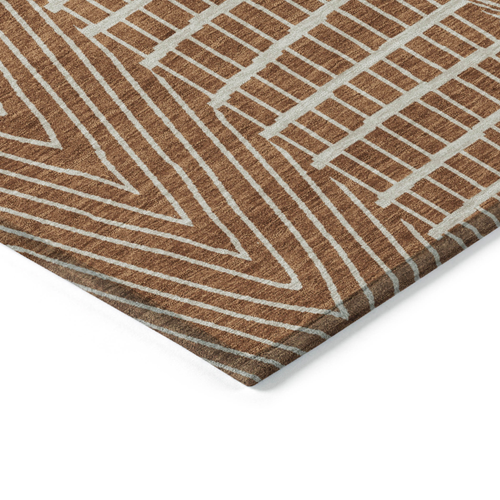 9' X 12' Brown And Beige Geometric Washable Indoor Outdoor Area Rug