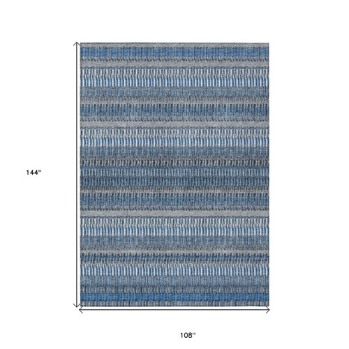 9' X 12' Blue Denim Blue And Ivory Striped Washable Indoor Outdoor Area Rug