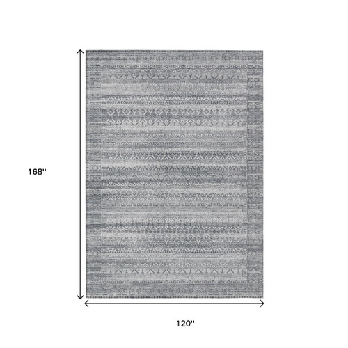 10' X 14' Gray And Silver Striped Washable Indoor Outdoor Area Rug - Gray, Silver
