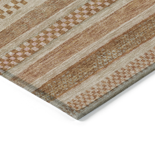 9' X 12' Terra Cotta And Rust Striped Washable Indoor Outdoor Area Rug