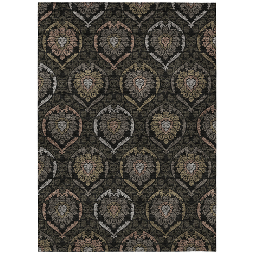 8' X 10' Black Gray And Brown Medallion Washable Indoor Outdoor Area Rug