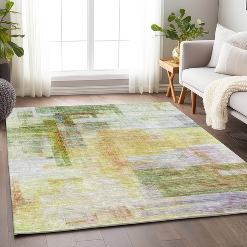 9' X 12' Green Yellow And Purple Abstract Washable Indoor Outdoor Area Rug