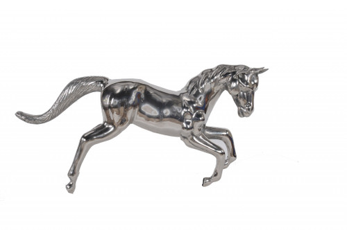 Homeroots Home Decor Large Silver Horse Statue, Nickel-Plated Finish