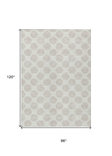 8' X 10' Ivory And Beige Polka Dot Washable Indoor Outdoor Area Rug