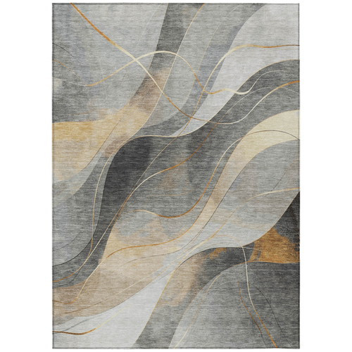 9' X 12' Gray Silver And Rust Abstract Washable Indoor Outdoor Area Rug