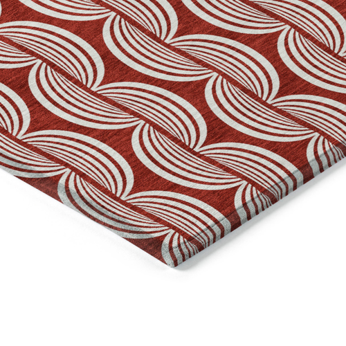 8' Red And Ivory Round Ogee Washable Indoor Outdoor Area Rug