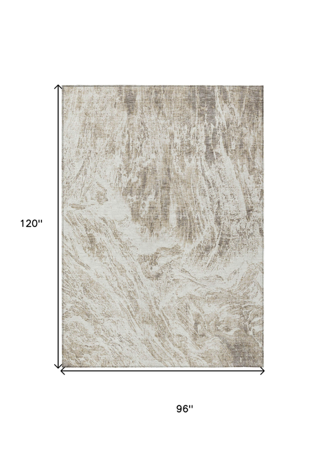 8' X 10' Taupe And Ivory Abstract Washable Indoor Outdoor Area Rug