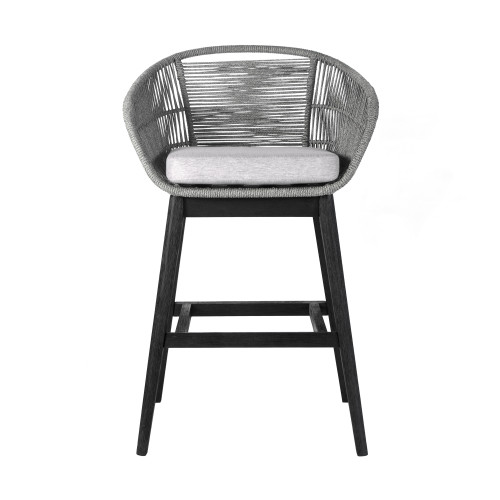 43" Light Gray Solid Wood Low back Outdoor Bar Height chair with Footrest