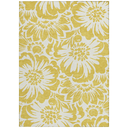 9' X 12' Gold and White Floral Washable Non Skid Indoor Outdoor Area Rug