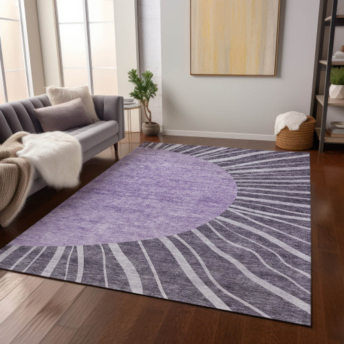 10' X 14' Purple Eggplant And Lavender Abstract Washable Indoor Outdoor Area Rug