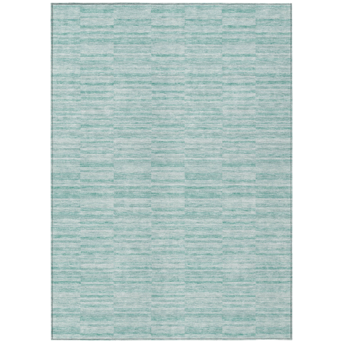 8' X 10' Turquoise Teal Blue And Gray Striped Washable Indoor Outdoor Area Rug
