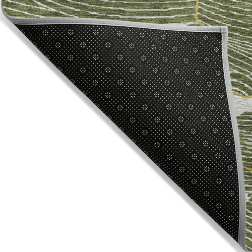 9' X 12' Olive Green Gold And Ivory Abstract Washable Indoor Outdoor Area Rug