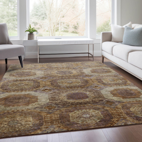 8' X 10' Rust And Beige Medallion Washable Indoor Outdoor Area Rug
