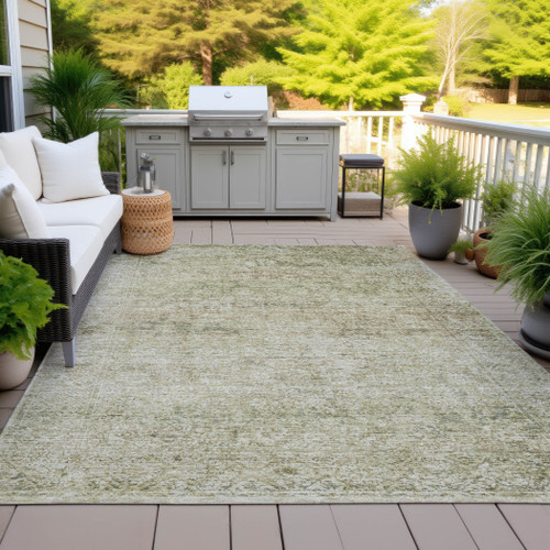8' X 10' Sage And Beige Abstract Washable Indoor Outdoor Area Rug - Sage, Beige