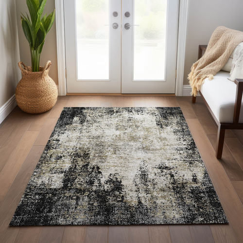 10' X 14' Black Ivory And Beige Abstract Washable Indoor Outdoor Area Rug