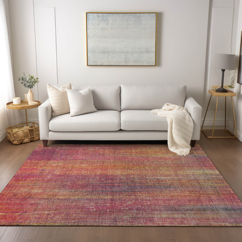 10' X 14' Red and Orange Striped Washable Non Skid Indoor Outdoor Area Rug