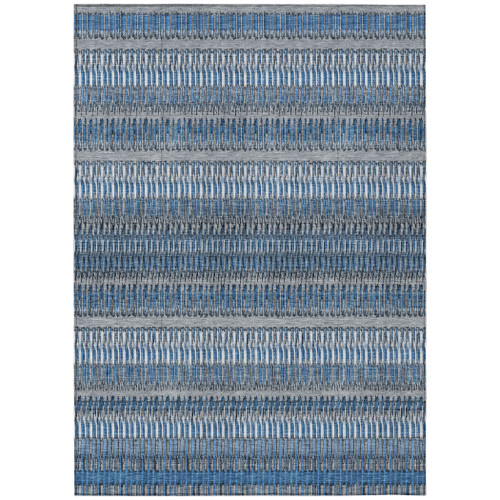 8' X 10' Blue Denim Blue And Ivory Striped Washable Indoor Outdoor Area Rug