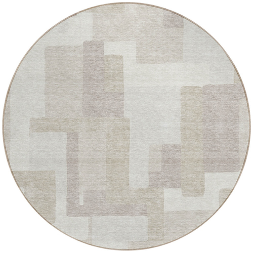 8' Beige Tan And Taupe Round Abstract Washable Indoor Outdoor Area Rug
