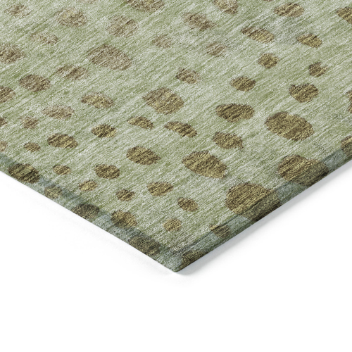 9' X 12' Artichoke Green Ivory And Brown Abstract Washable Indoor Outdoor Area Rug