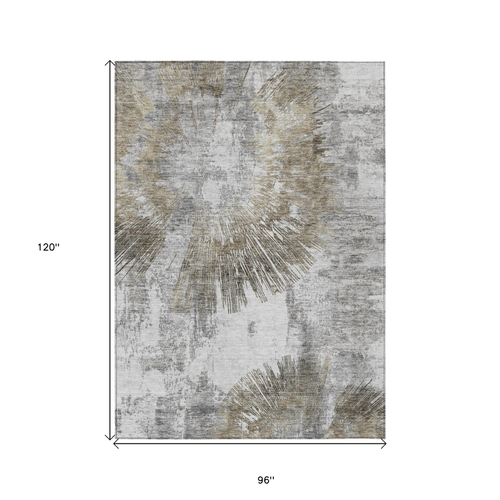 8' X 10' Taupe Beige And Brown Abstract Washable Indoor Outdoor Area Rug