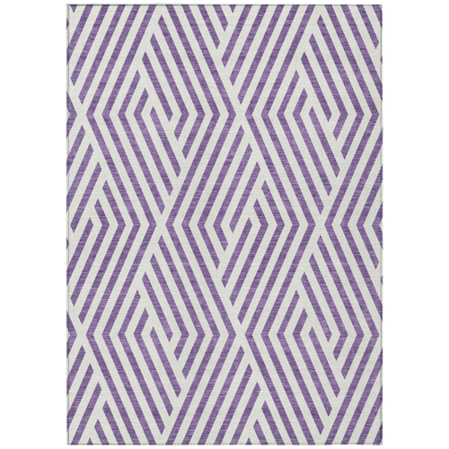 10' X 14' Purple And White Geometric Washable Indoor Outdoor Area Rug