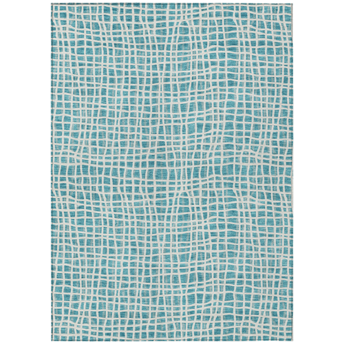 8' X 10' Teal Blue And Ivory Striped Washable Indoor Outdoor Area Rug